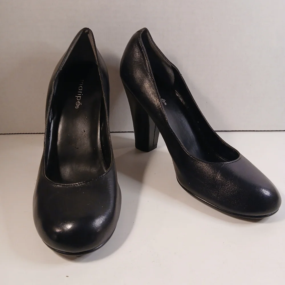 Maripe' Black Leather Round Toe 4